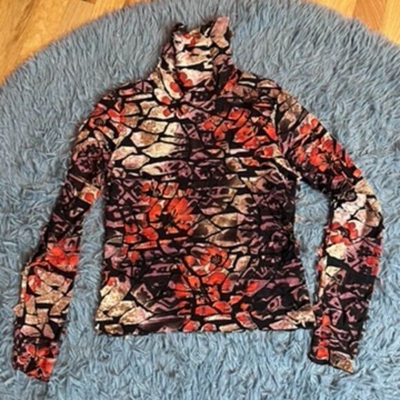 SNO SKINS Tops - SNO SKINS Multicolor Burnout Textured Mesh Lined Turtleneck Top Y2K 90s Size S
